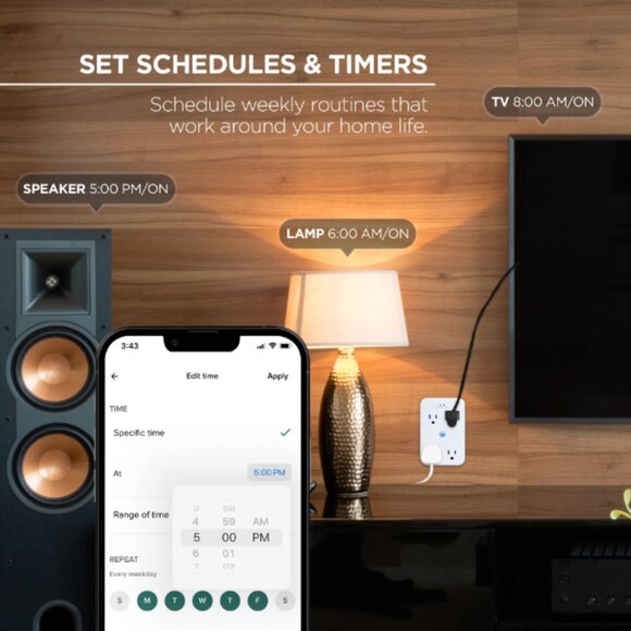 Merkury Innovations Smart 4-Outlet Wall Extender, Wi-Fi Enabled Works with Alexa - Picture 5 of 8
